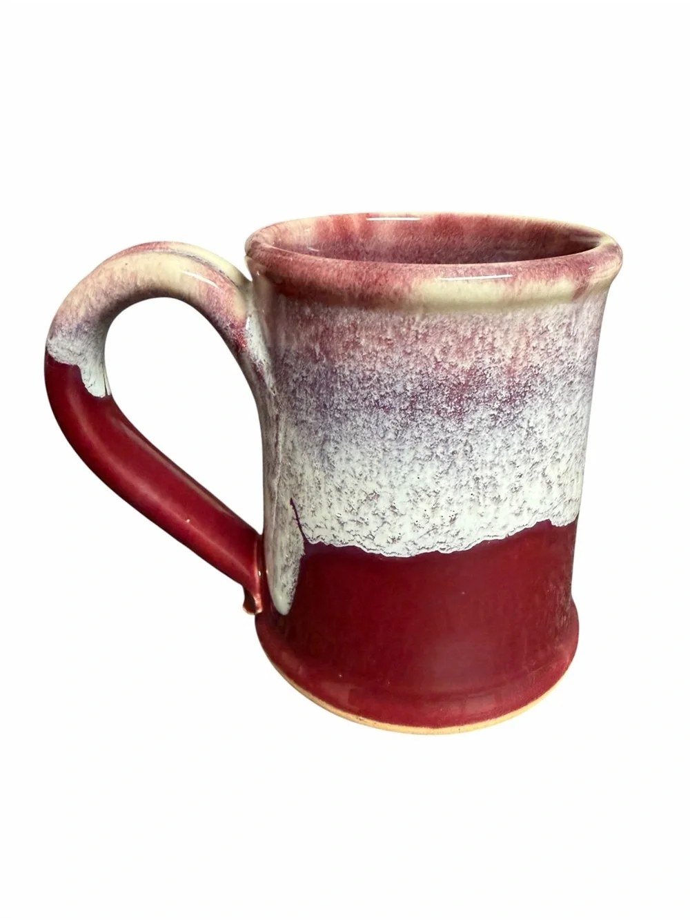 Veritas Crest Ceramic Coffee Mug‎ in Burgundy and Cream by Grey Fox Pottery